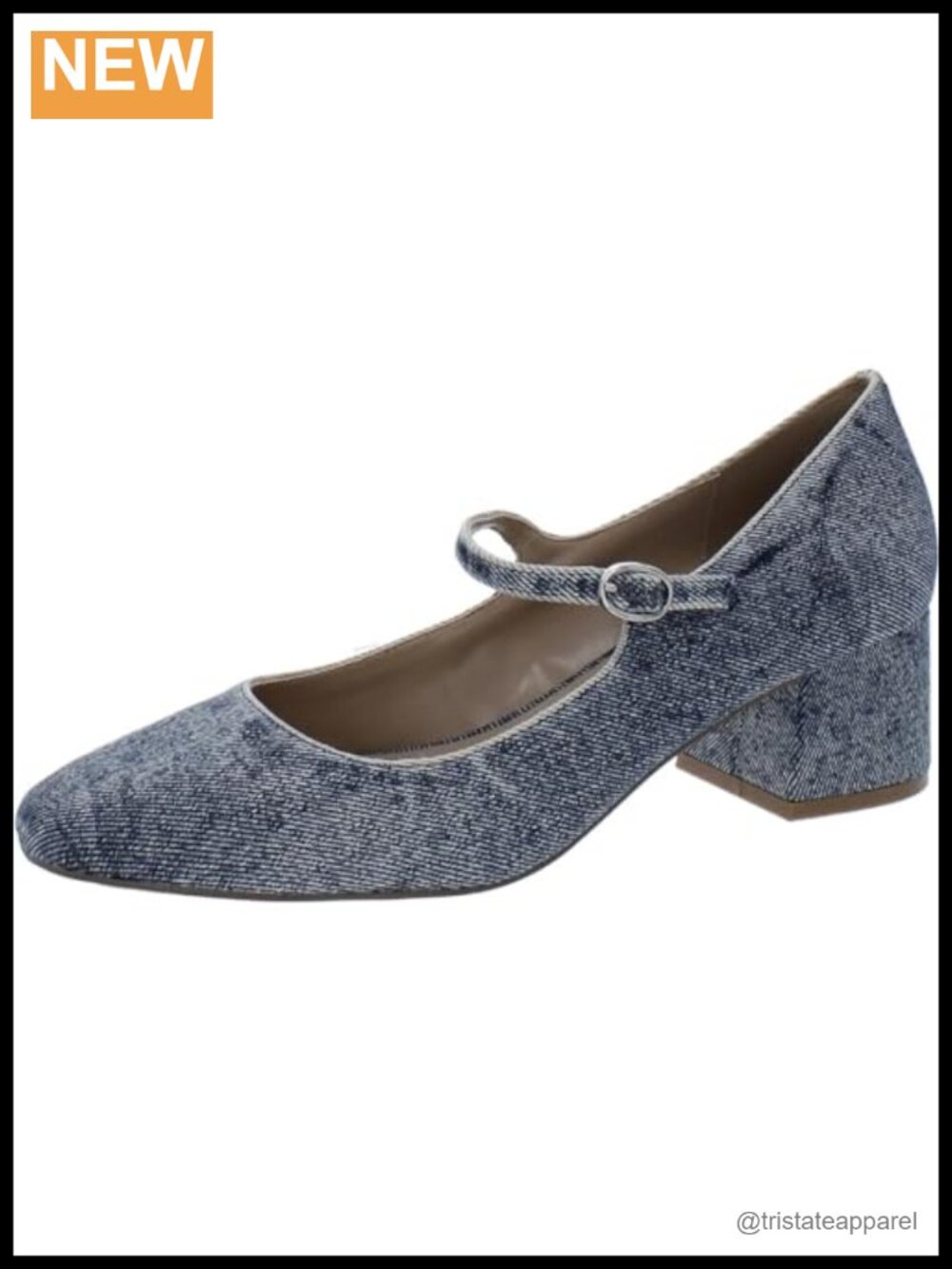 Block Heel Mary Jane Pump with Buckle Strap Almond Toe